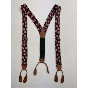 VTG‎ Polo Ralph Lauren Burgundy Red Graphic Diamond Silk Leather Brass Suspender